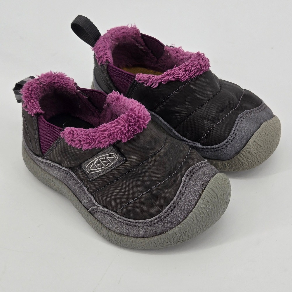 KEEN Howser II Tots SZ 5 Steel Grey Wood Violet Quilted Fleece Slippers Wide Toe